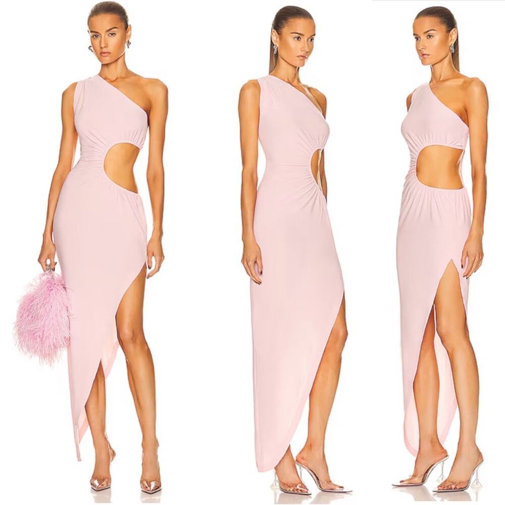 NEW NWT Norma Kamali Pink One Shoulder Cut Out Sunburst Gown
